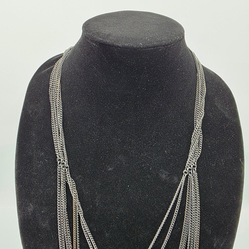 Womens Silver Tone Multi Strand Chain Flower Crystal Pendant 34" Fairycore - Picture 3 of 10